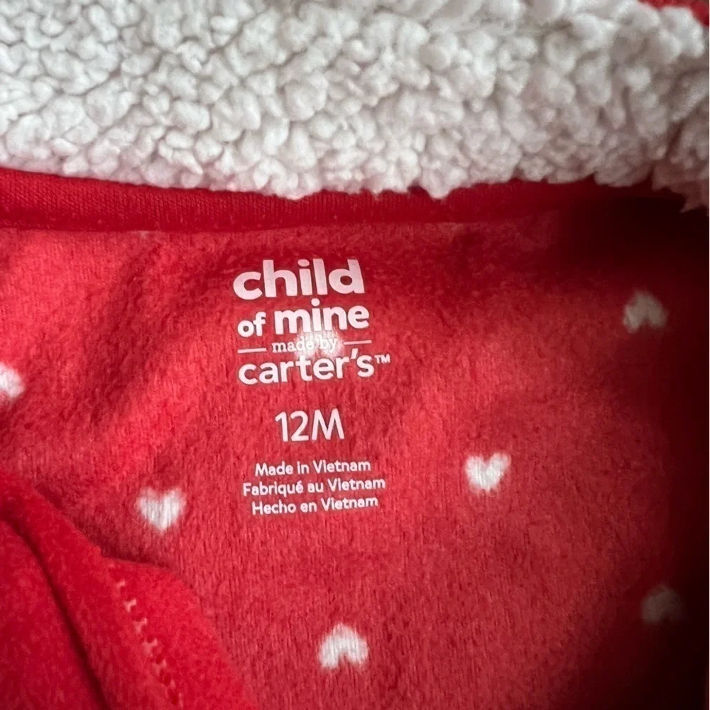 Carter's Child of Mine 12m Baby Girl Red Hearts Penguin One Piece warm Jumpsuits